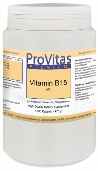 Vitamin B15 Aprikosenkern Pulver Plus 1000 vegane Kapseln