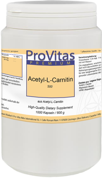 L Acetyl Carnitin 500mg, 1000 Vega Kaps., Bulkware